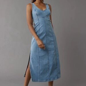 American Eagle Denim Dress Womens 4 Blue Maxi Scoop Neck Sleeveless Side Slit